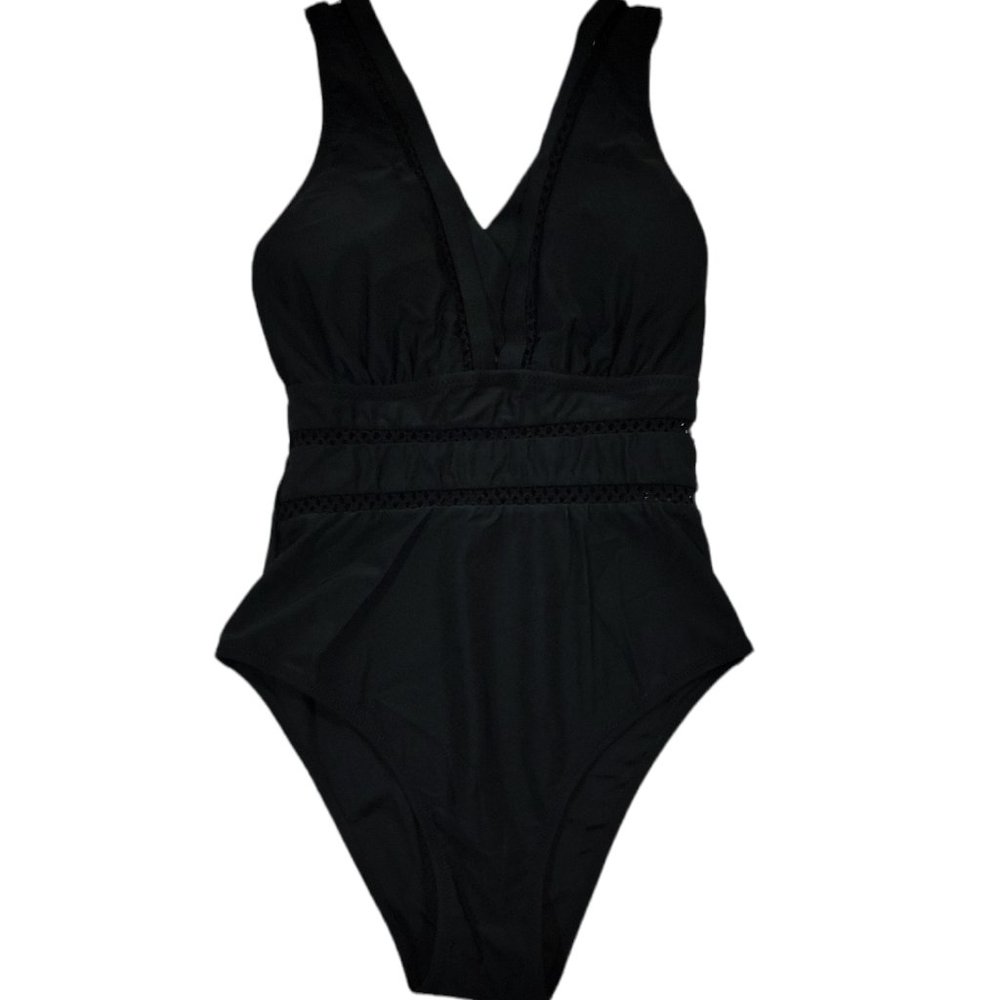 Tempt Me Women One Piece Black Swimsuit Plunge V Neck (Size US S)